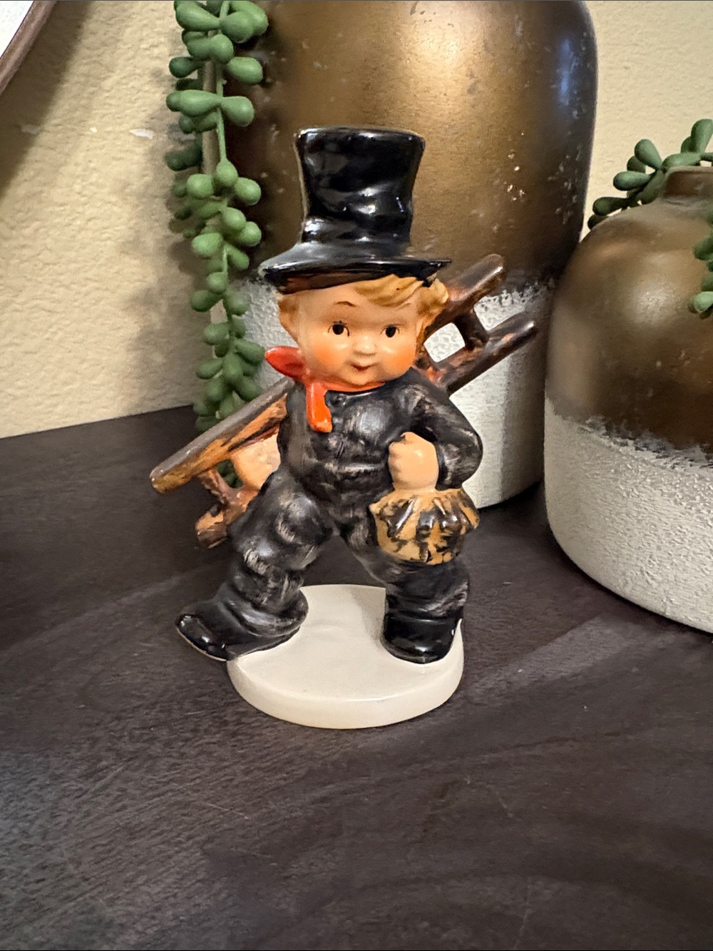 Vintage Chimney Sweep Figurine in Black and Orange
